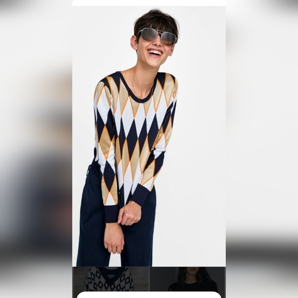 Zara Geometric Diamond Sweater Size S